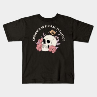 Crowned in Floral Elegance, skull with flowers Kids T-Shirt